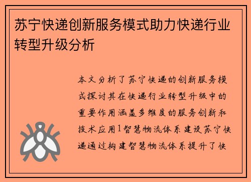 苏宁快递创新服务模式助力快递行业转型升级分析